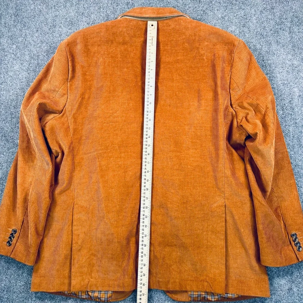 Alan Flusser 48R Burnt Orange Corduroy Blazer Jacket Sport Coat Plaid Lining